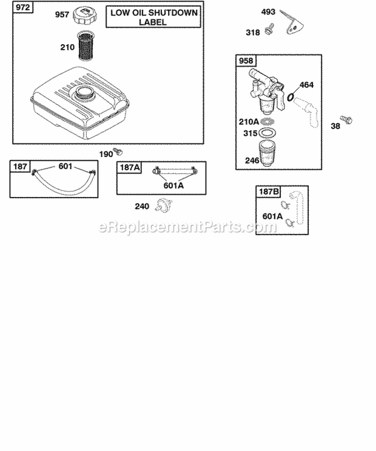 Fuel Supply Diagram and Parts List for 118436-0115-B1  Briggs and Stratton Engine